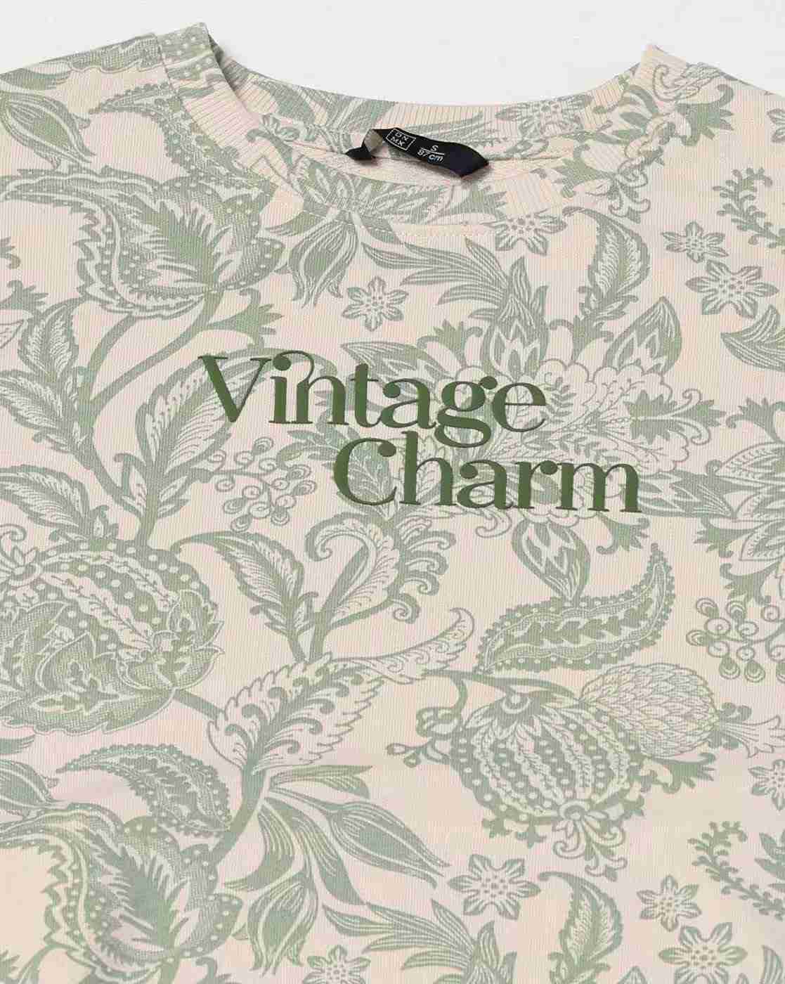 DNMX | Women Tropical Print Boxy Fit Crew-Neck Sweatshirt|5