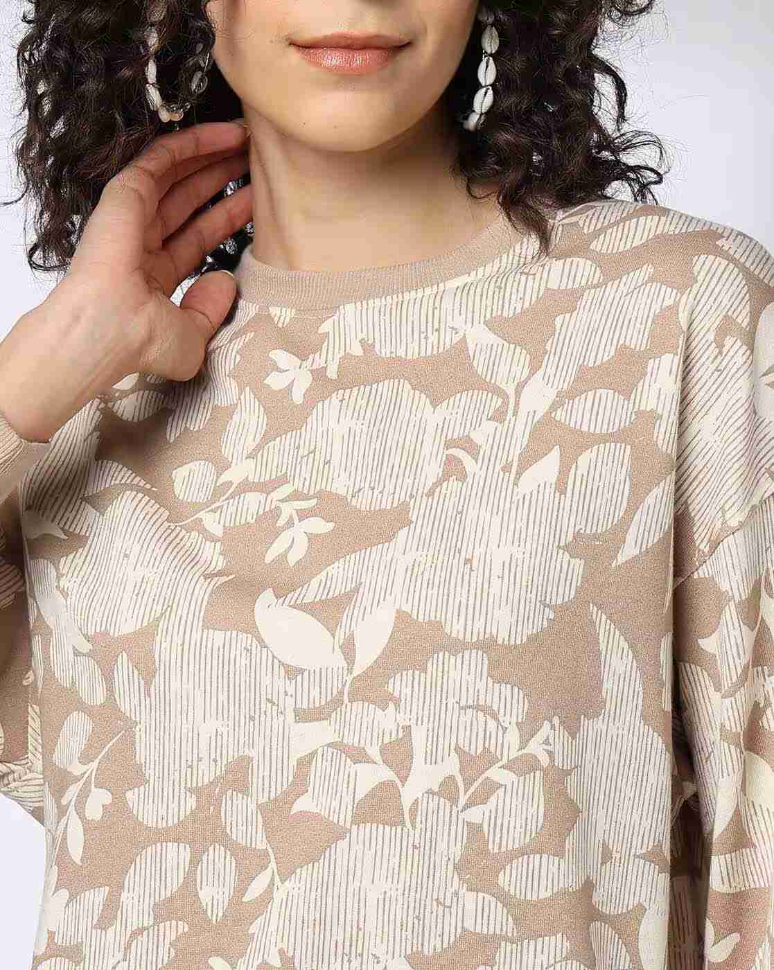 DNMX | Women Floral Print Boxy Fit Crew-Neck Sweatshirt|3