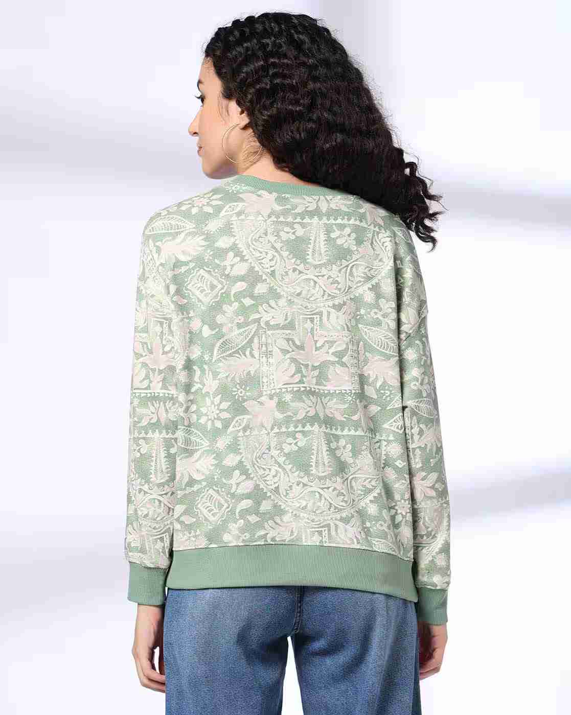 DNMX | Women Leaf Print Boxy Fit Crew-Neck Sweatshirt|2