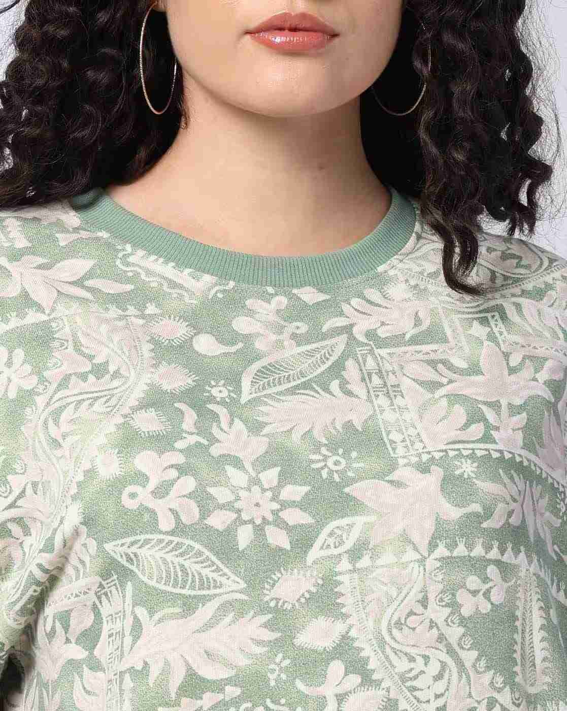 DNMX | Women Leaf Print Boxy Fit Crew-Neck Sweatshirt|3