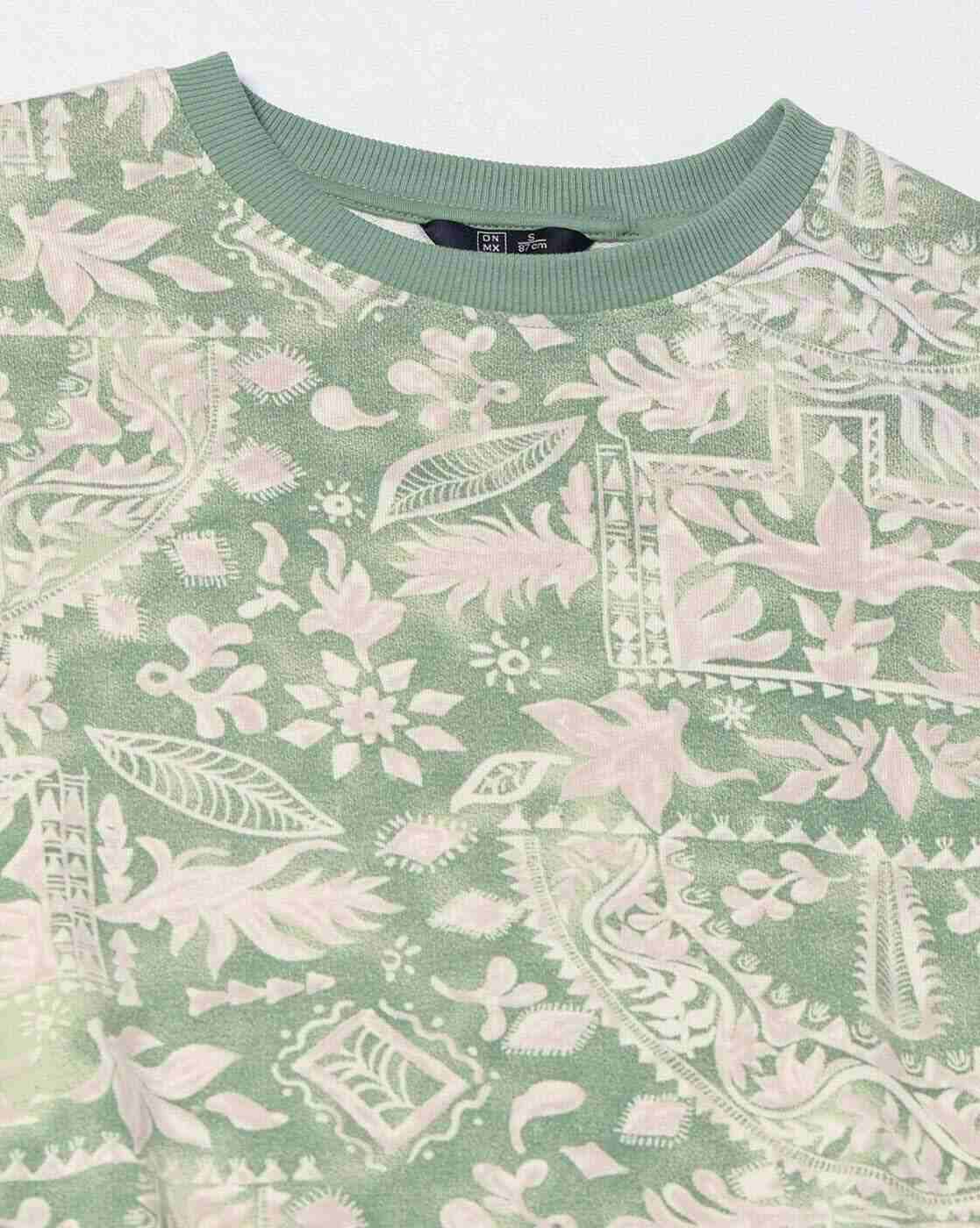 DNMX | Women Leaf Print Boxy Fit Crew-Neck Sweatshirt|4