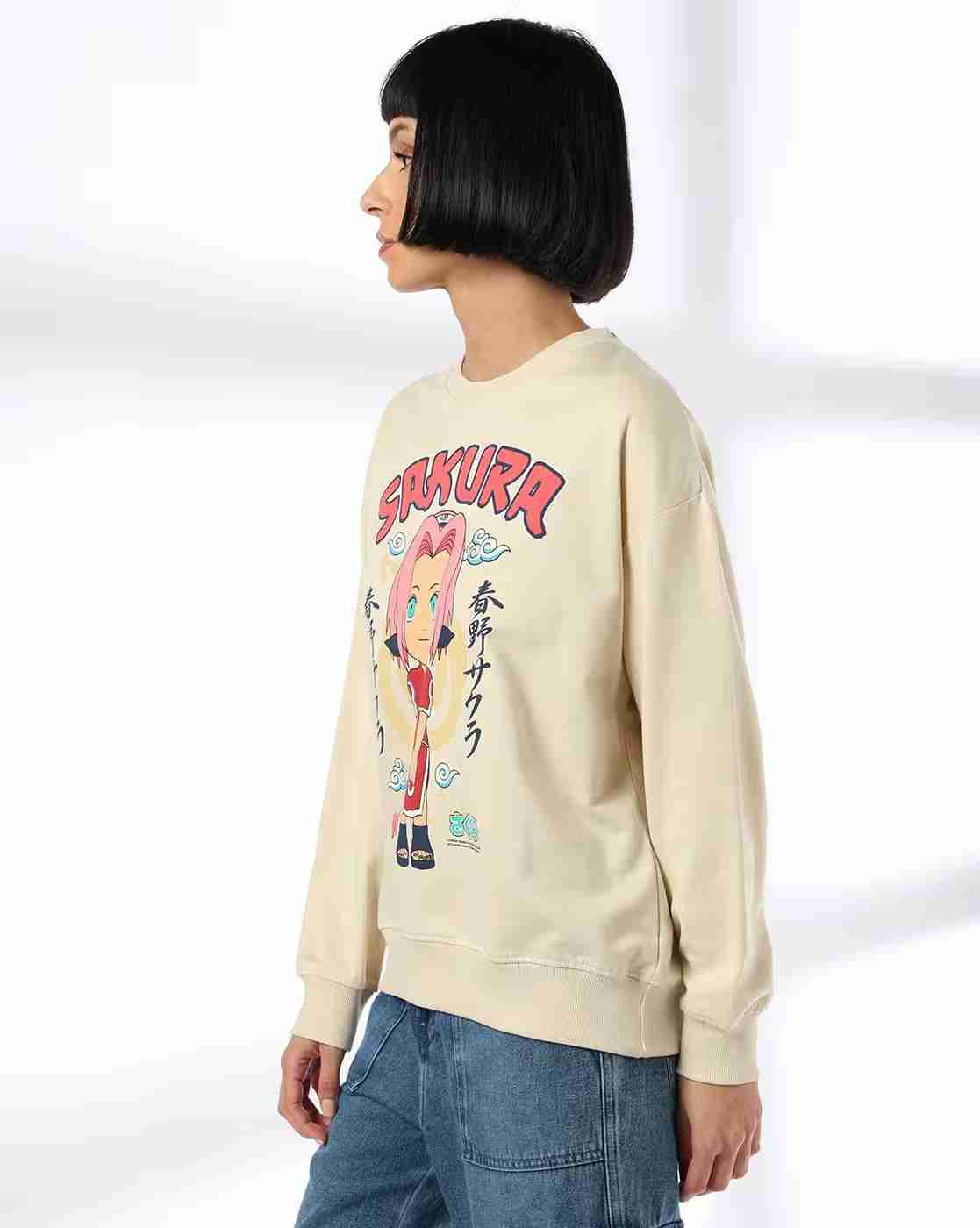 DNMX | Women Naruto Sakura Print Boxy Fit Crew-Neck Sweatshirt|2