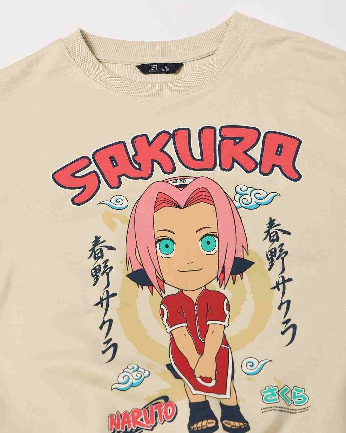DNMX | Women Naruto Sakura Print Boxy Fit Crew-Neck Sweatshirt|4