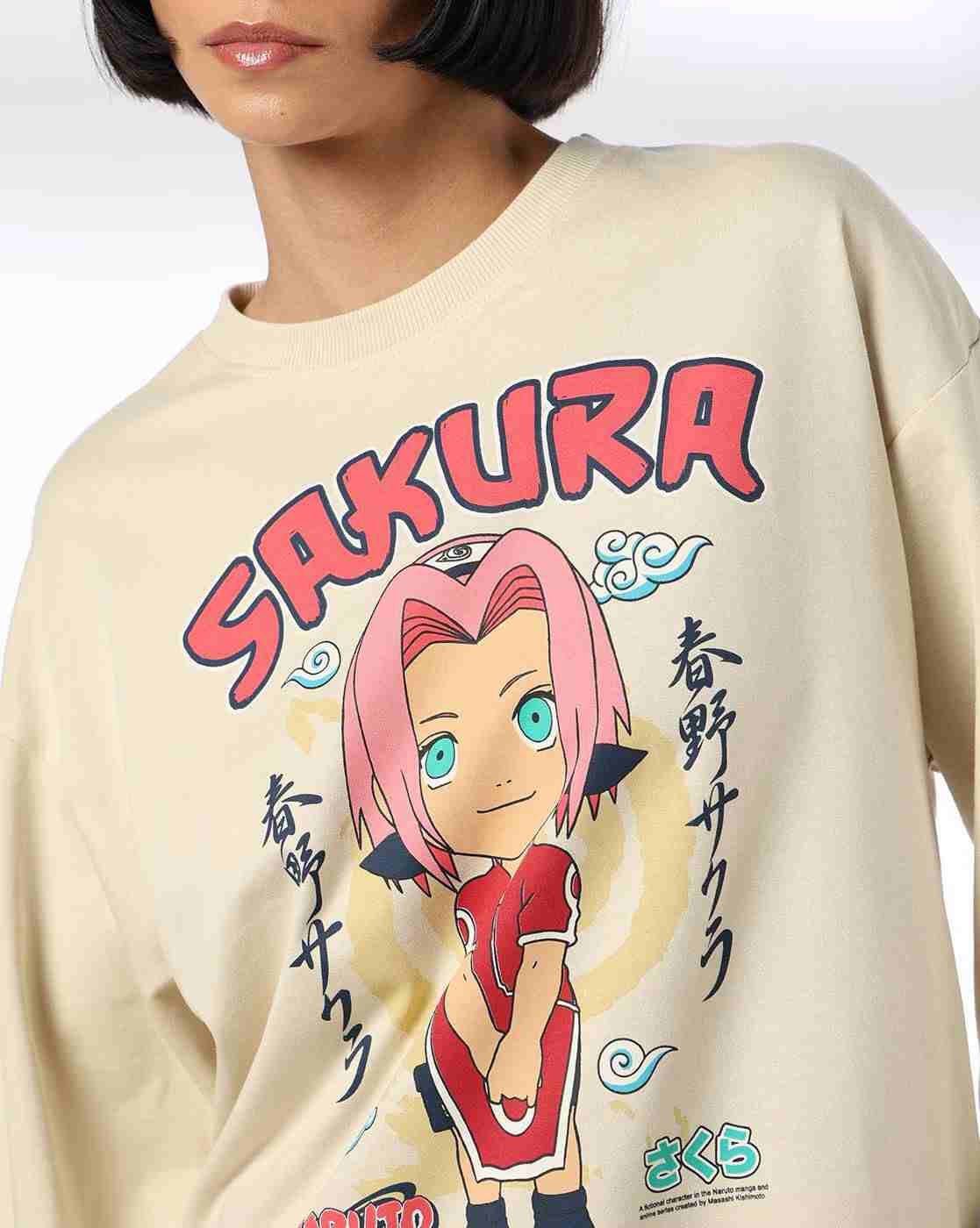 DNMX | Women Naruto Sakura Print Boxy Fit Crew-Neck Sweatshirt|5