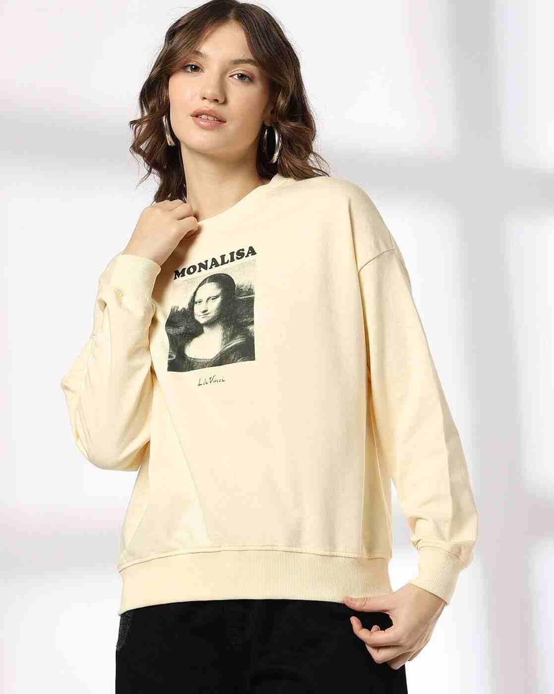 DNMX | Women Monalisa Print Boxy Fit Cotton Crew-Neck Sweatshirt|0