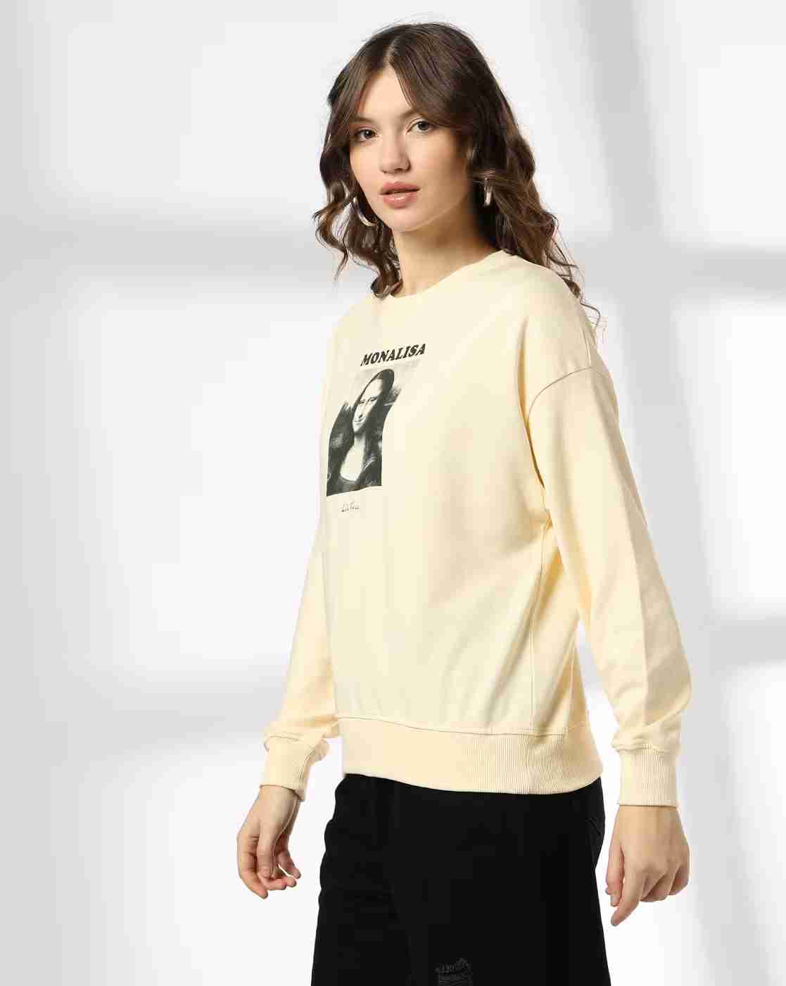 DNMX | Women Monalisa Print Boxy Fit Cotton Crew-Neck Sweatshirt|1