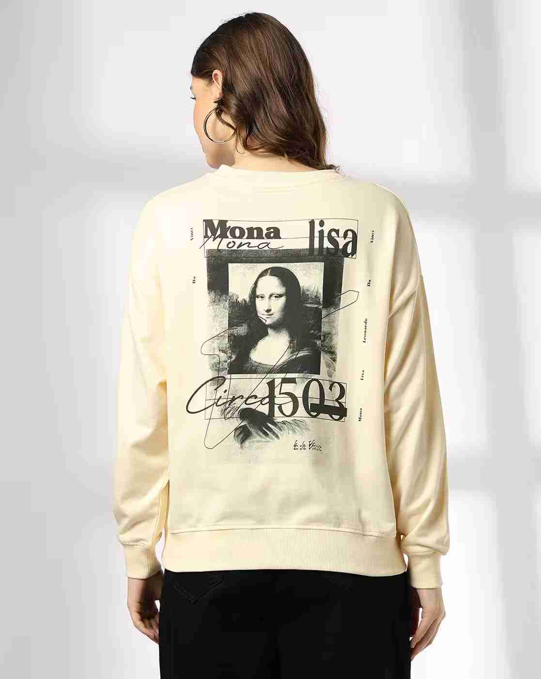 DNMX | Women Monalisa Print Boxy Fit Cotton Crew-Neck Sweatshirt|2