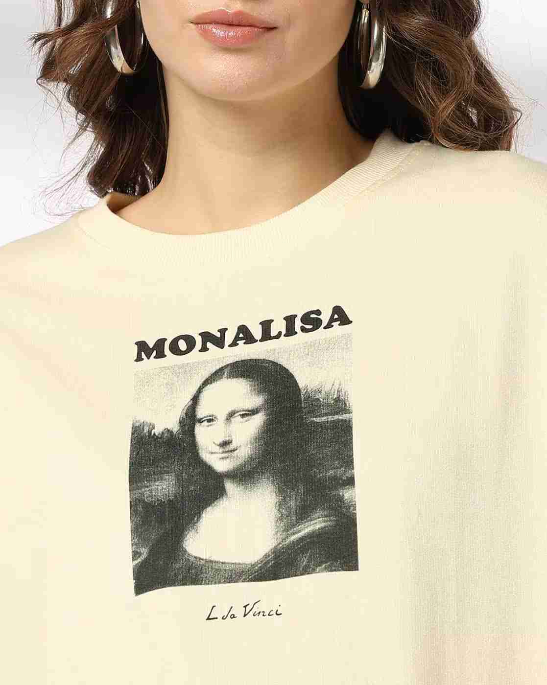 DNMX | Women Monalisa Print Boxy Fit Cotton Crew-Neck Sweatshirt|3