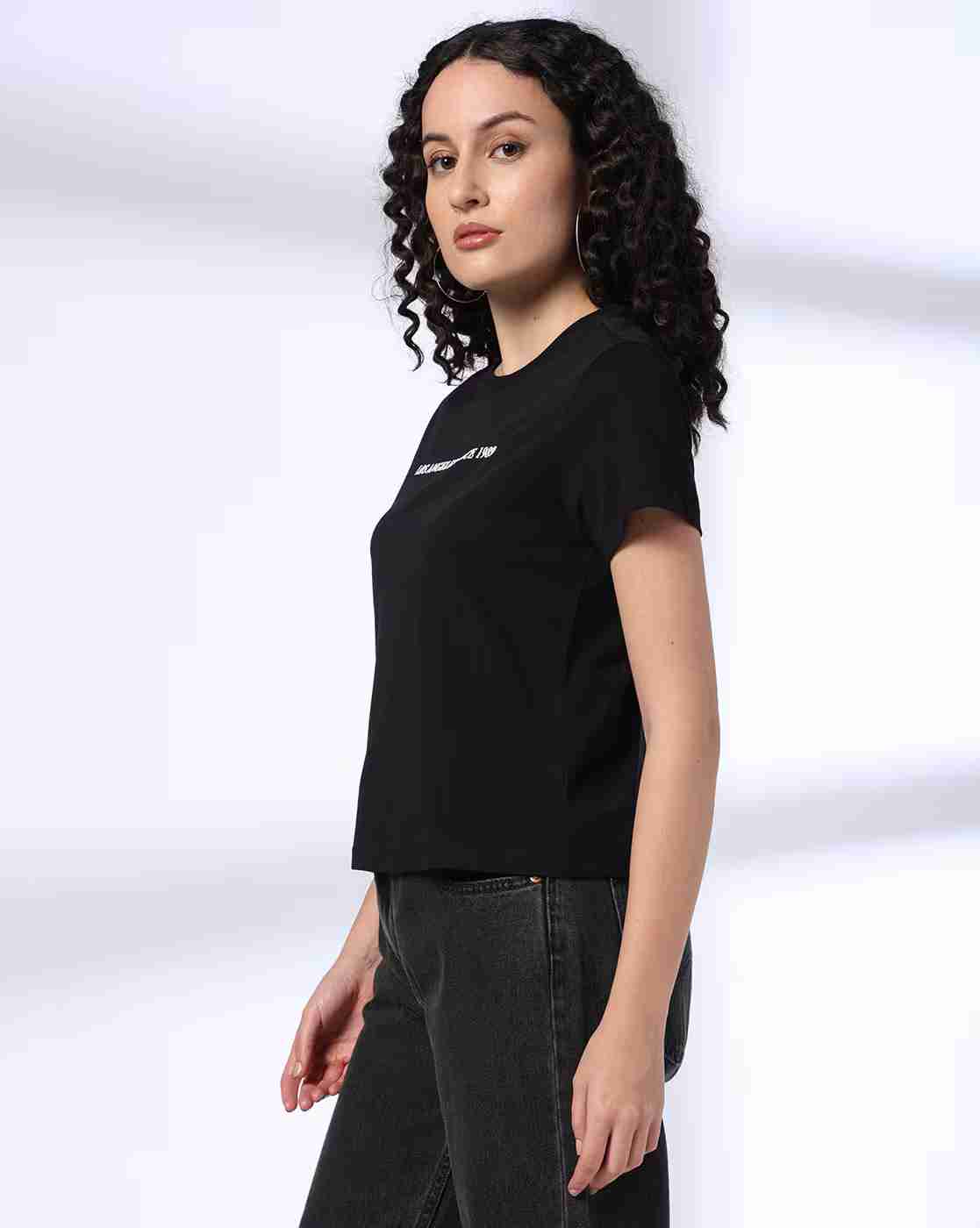 DNMX | Women Typographic Print Regular Fit Cotton Crew-Neck T-Shirt|1