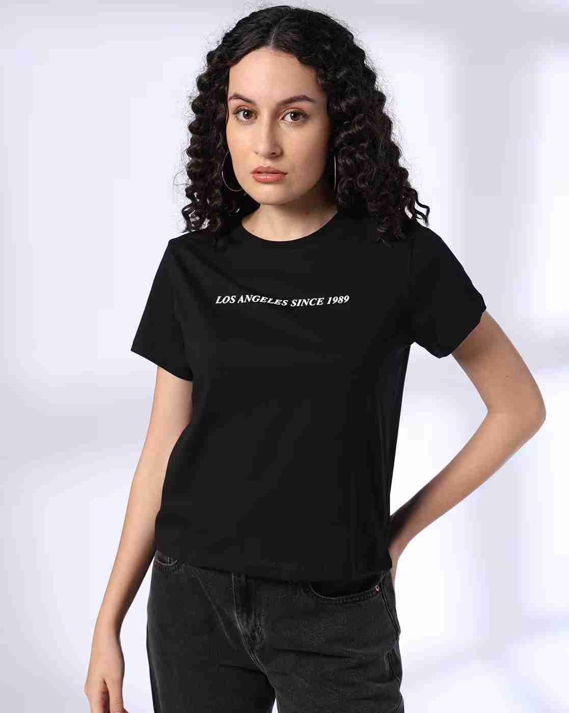 DNMX | Women Typographic Print Regular Fit Cotton Crew-Neck T-Shirt|3