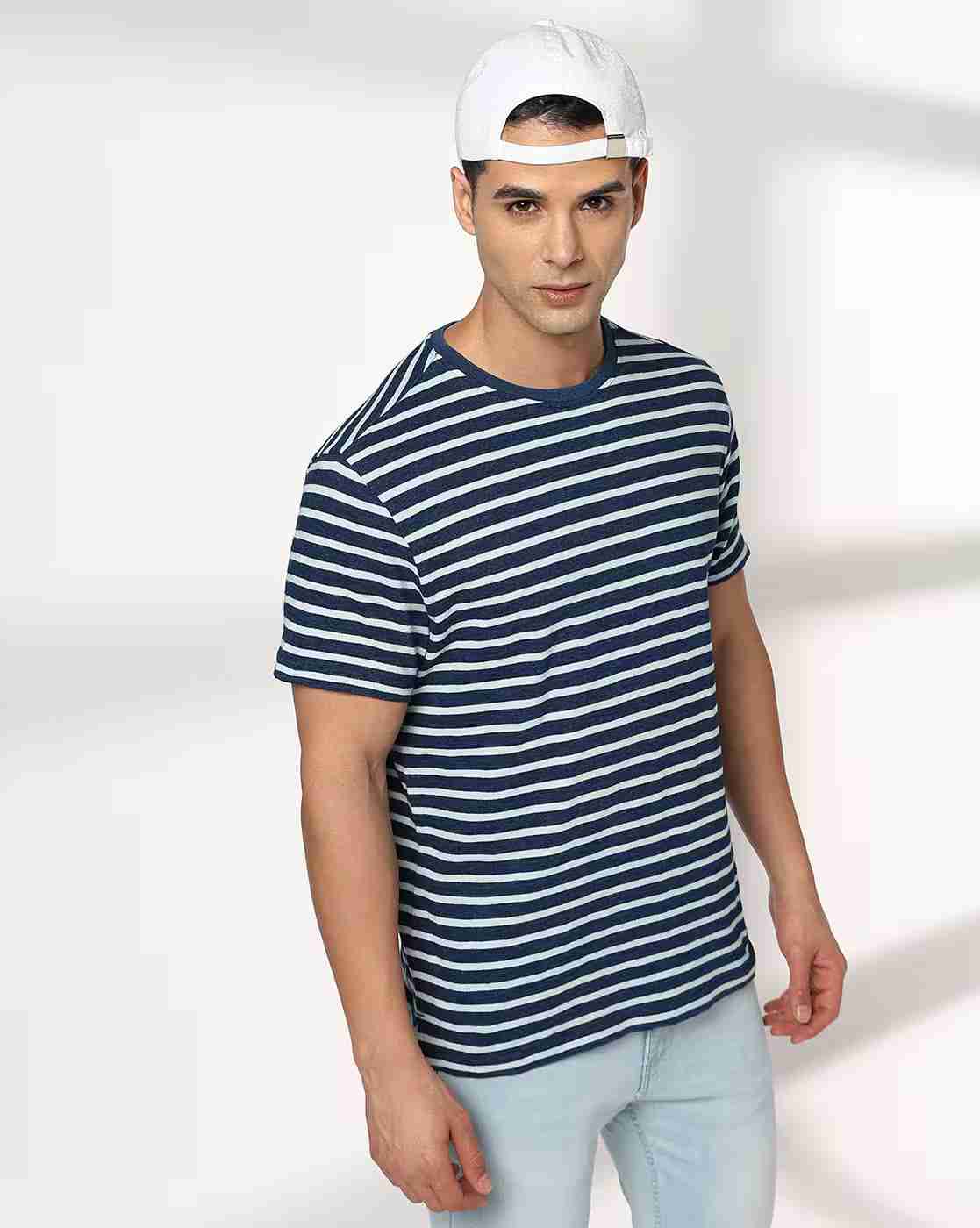 DNMX | Men Striped Regular Fit Cotton Crew-Neck T-Shirt|0