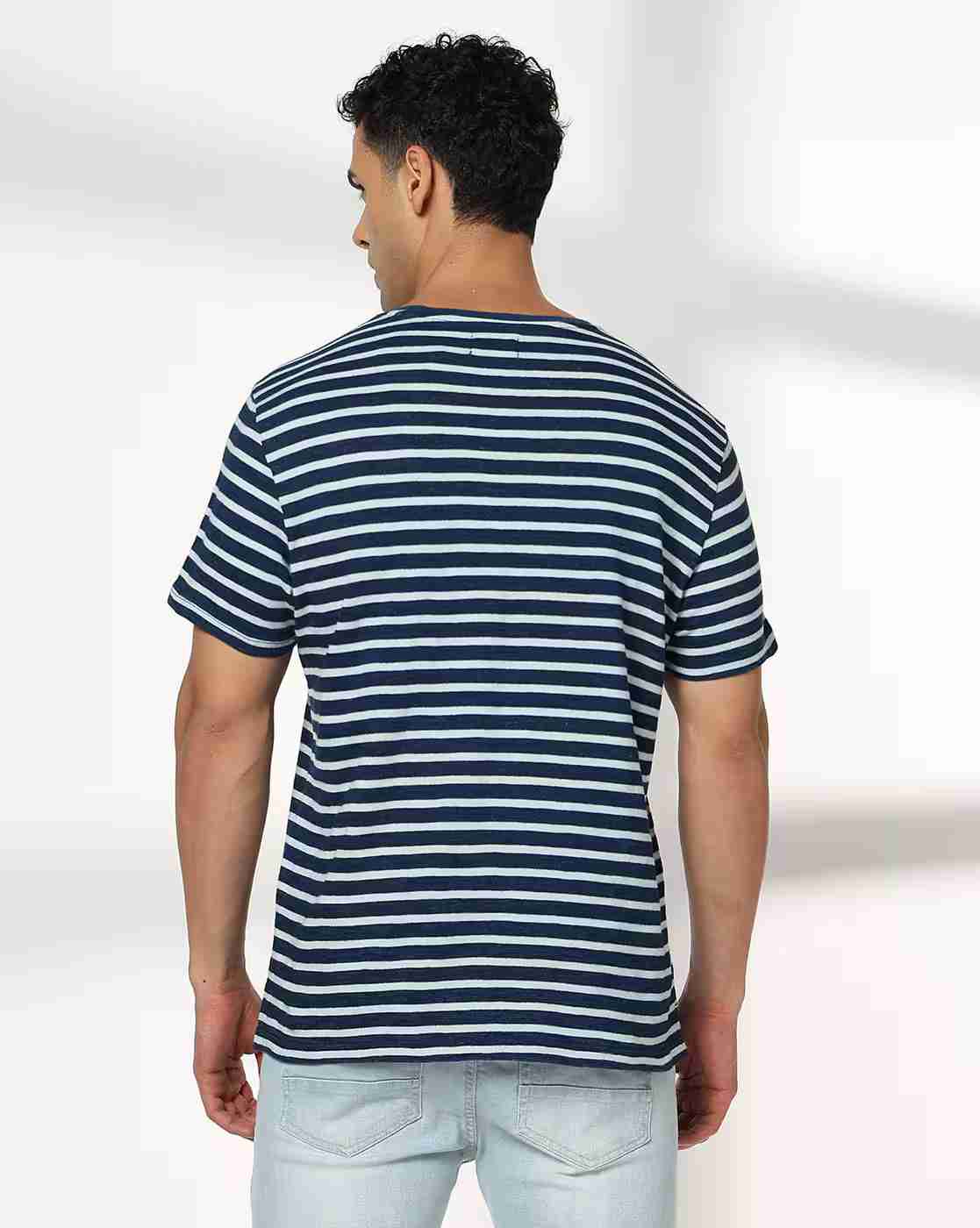 DNMX | Men Striped Regular Fit Cotton Crew-Neck T-Shirt|2