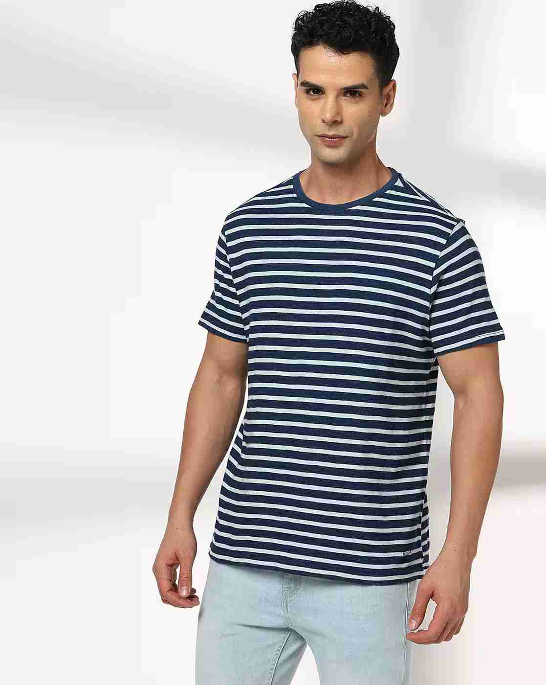 DNMX | Men Striped Regular Fit Cotton Crew-Neck T-Shirt|3
