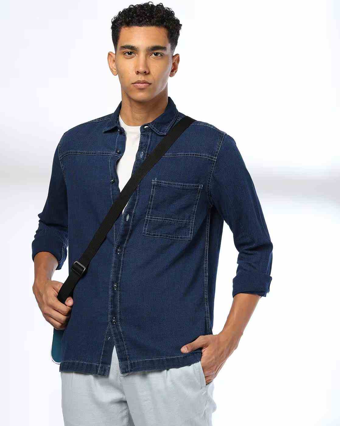 DNMX | Men Regular Fit Shirt with Patch Pocket|0