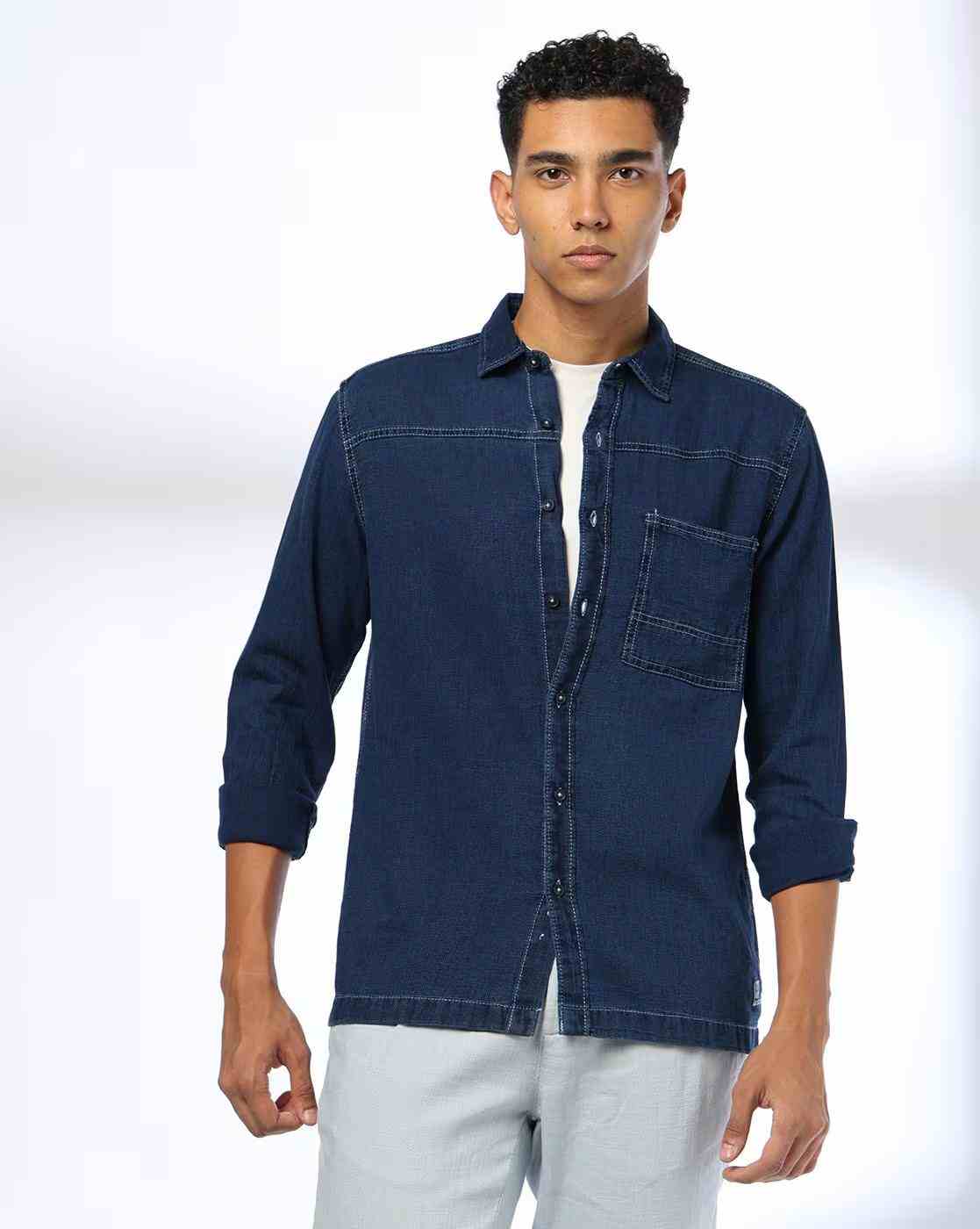 DNMX | Men Regular Fit Shirt with Patch Pocket|3