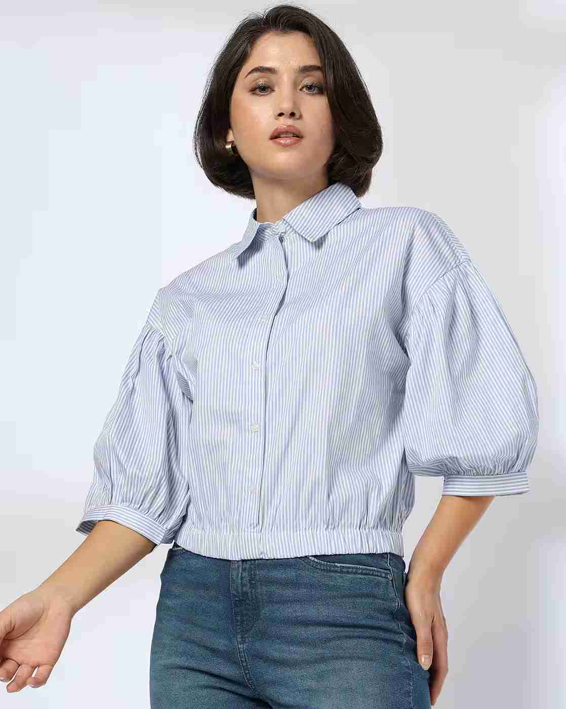 DNMX | Women Striped Shirt with Elasticated Waist|0