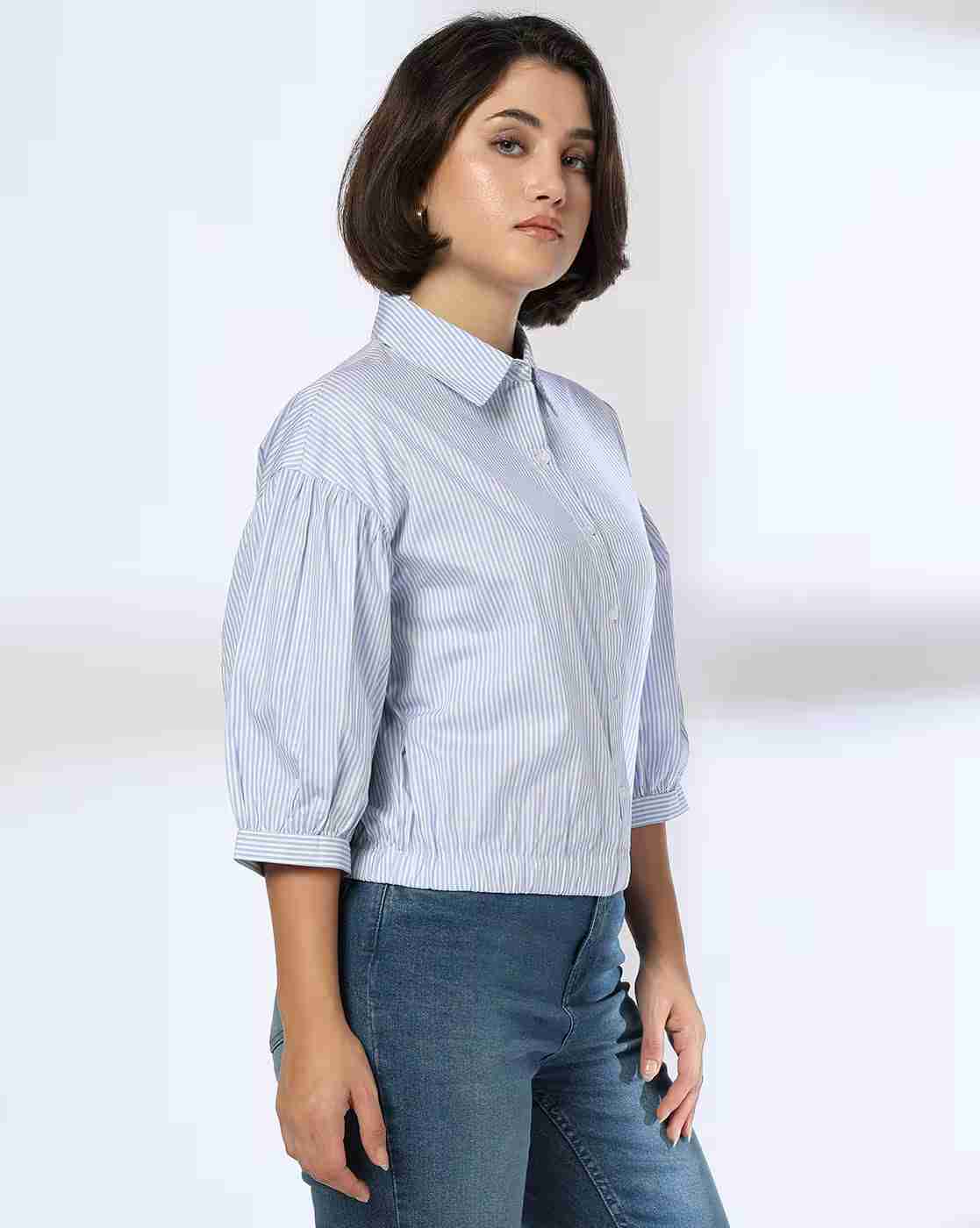 DNMX | Women Striped Shirt with Elasticated Waist|1