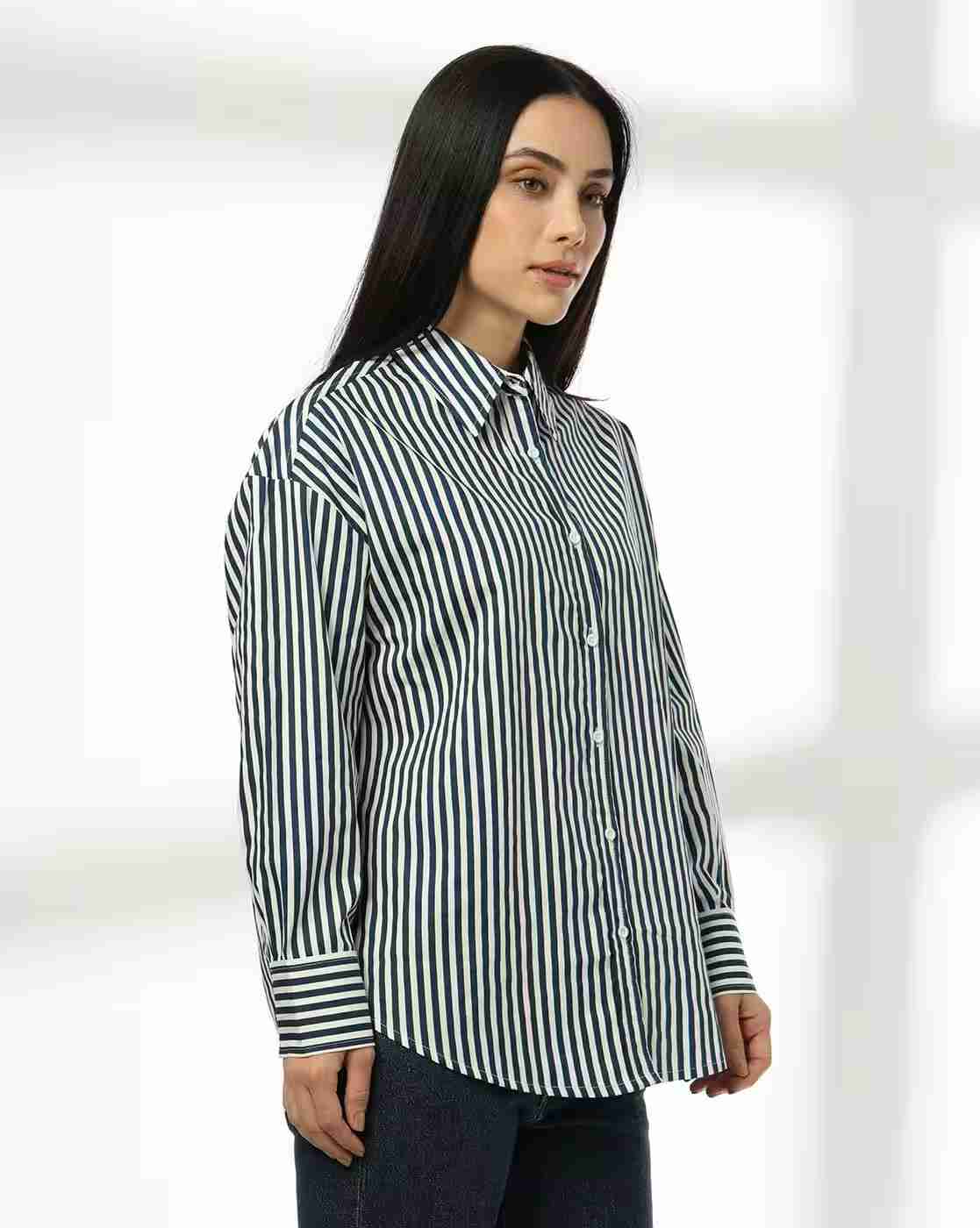 DNMX | Women Striped Relaxed Fit Cotton Shirt|1