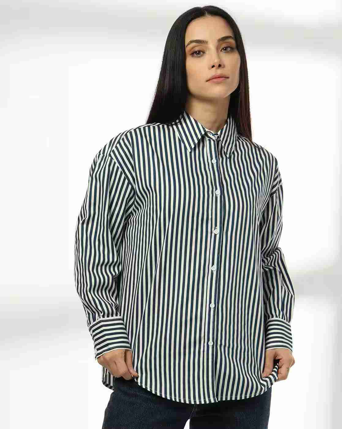 DNMX | Women Striped Relaxed Fit Cotton Shirt|3