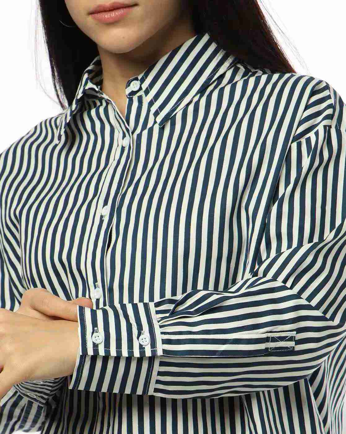 DNMX | Women Striped Relaxed Fit Cotton Shirt|4