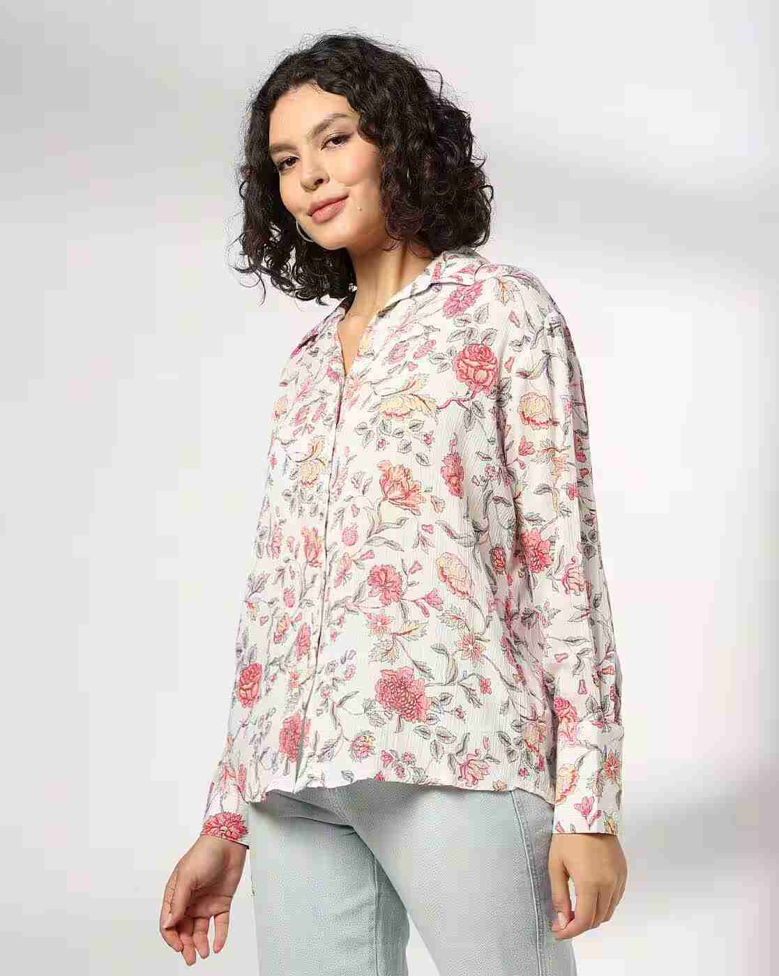 DNMX | Women Floral Print Relaxed Fit Shirt|0