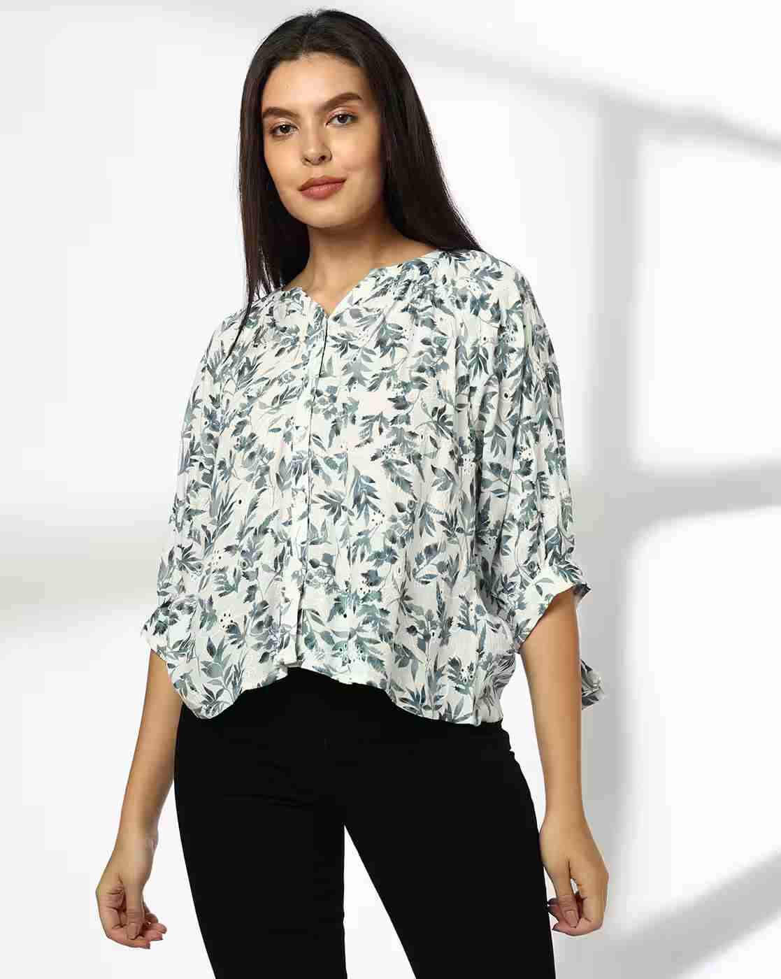 DNMX | Women Leaf Print Regular Fit Top|0