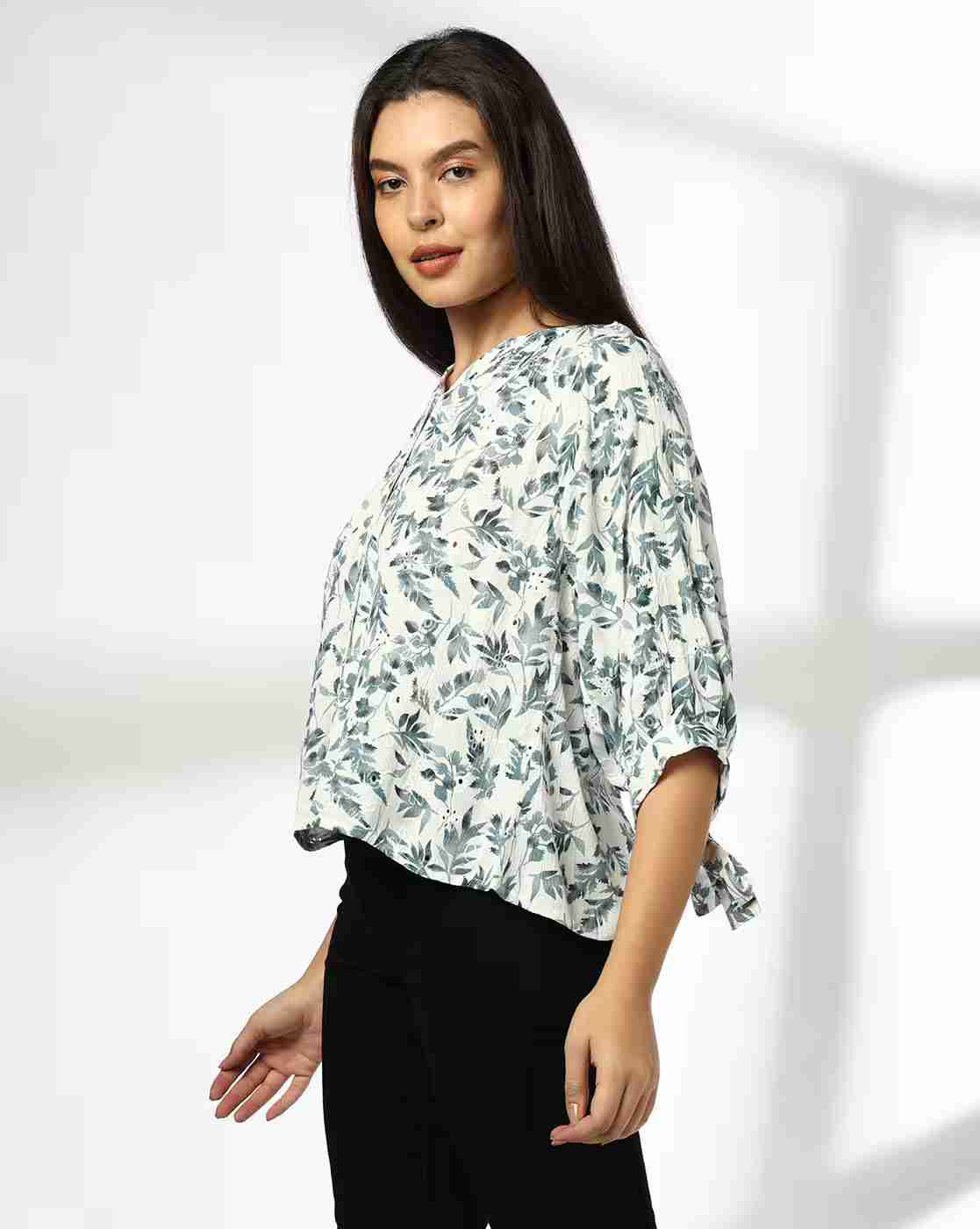 DNMX | Women Leaf Print Regular Fit Top|1