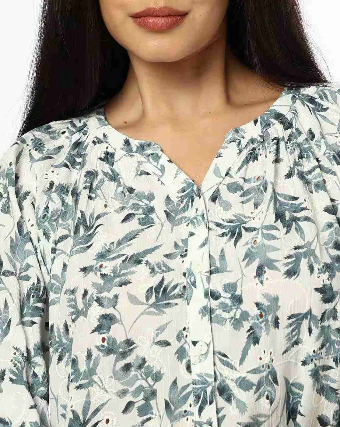 DNMX | Women Leaf Print Regular Fit Top|3