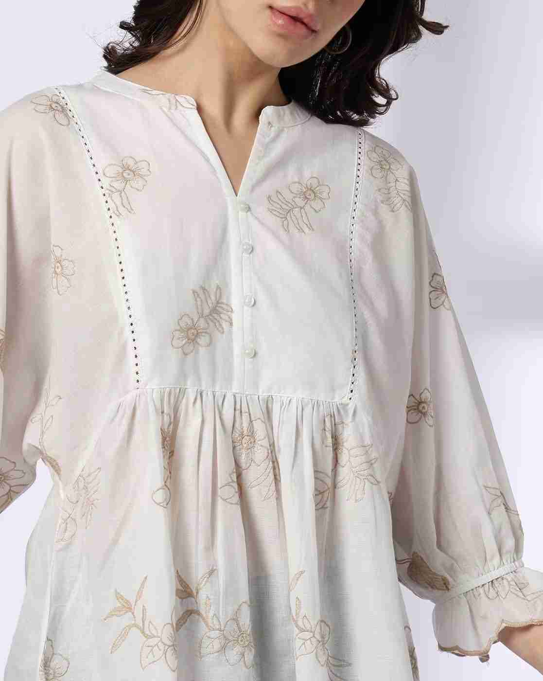 DNMX | Women Embroidered Regular Fit Cotton Peplum Top|3