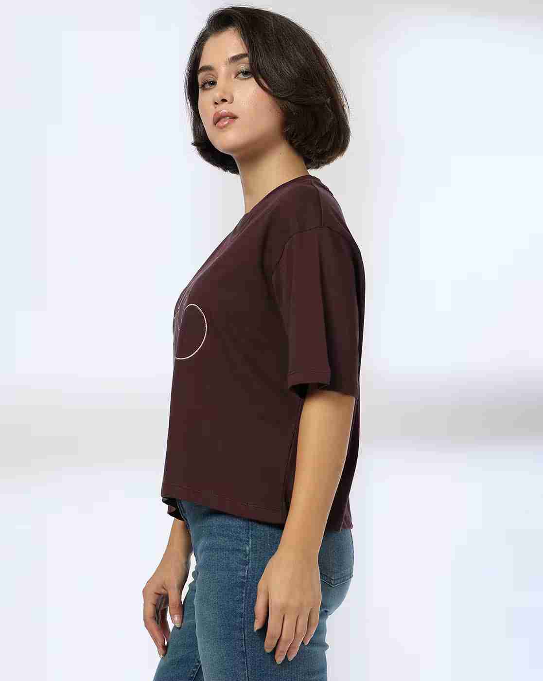 DNMX | Women Graphic Print Boxy Fit Cotton Crew-Neck T-Shirt|1