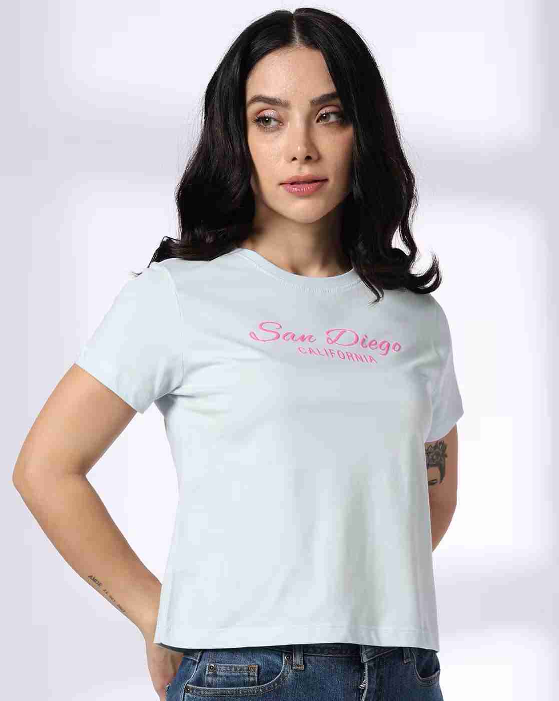 DNMX | Women Typographic Print Regular Fit Cotton Crew-Neck T-Shirt|0