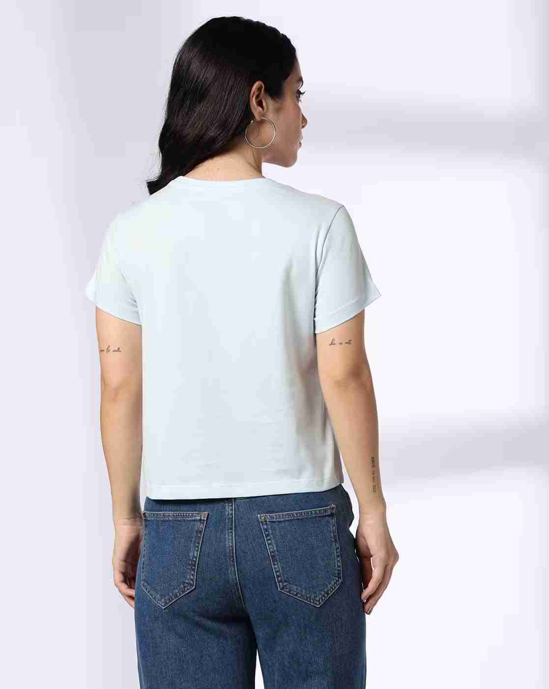 DNMX | Women Typographic Print Regular Fit Cotton Crew-Neck T-Shirt|2