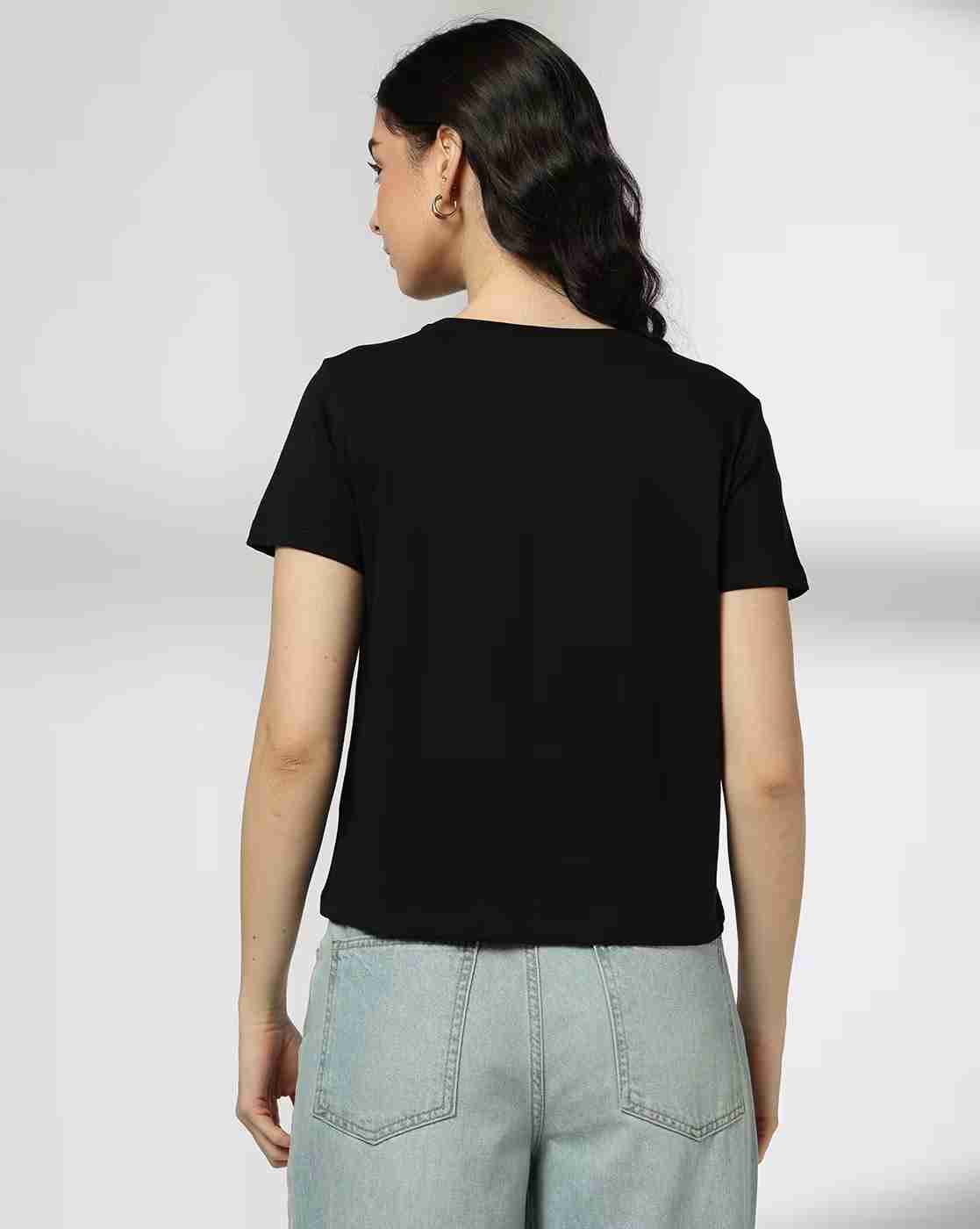 DNMX | Women Typographic Print Regular Fit Cotton Crew-Neck T-Shirt|3