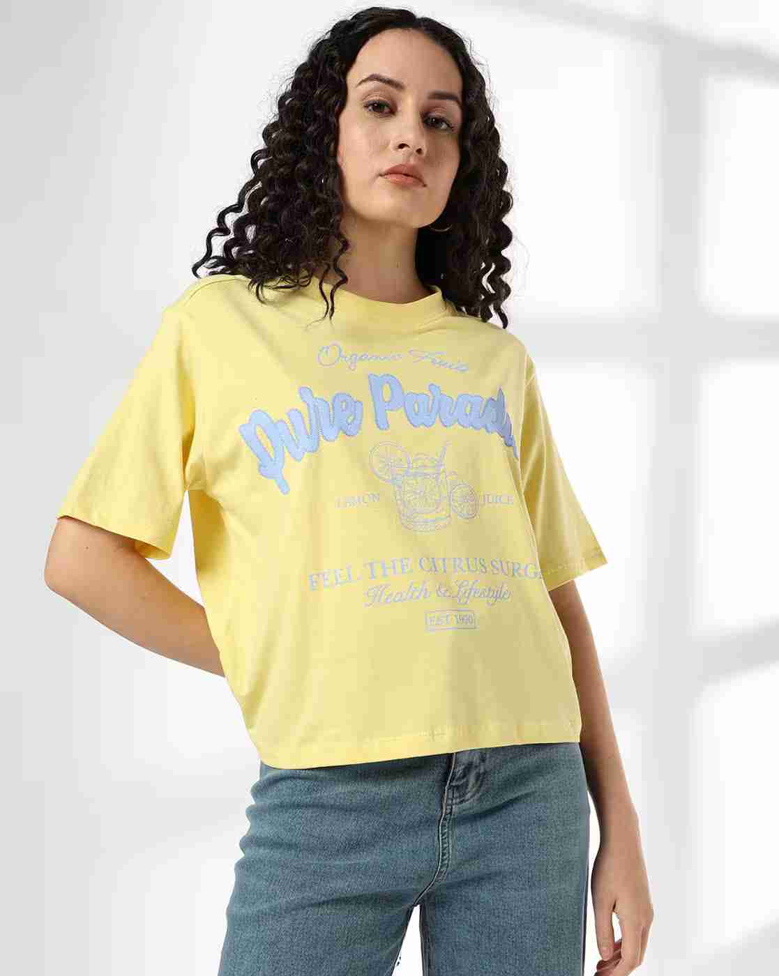 DNMX | Women Printed Boxy Fit Crew-Neck T-Shirt|0