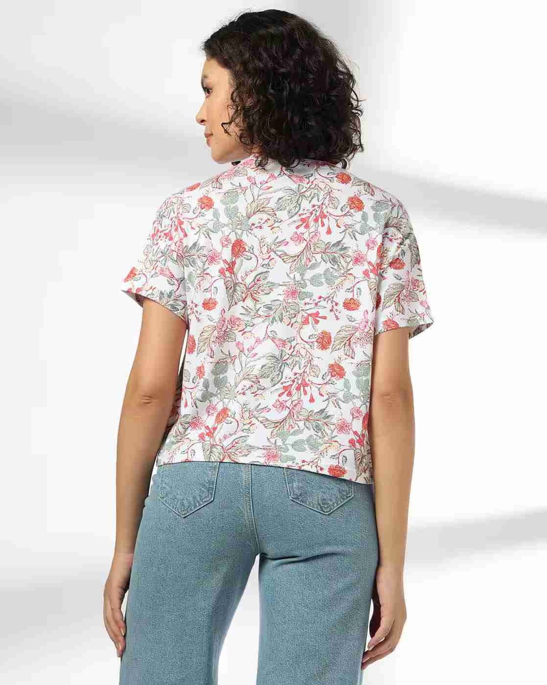 DNMX | Women Floral Print Regular Fit Crew-Neck T-Shirt|2
