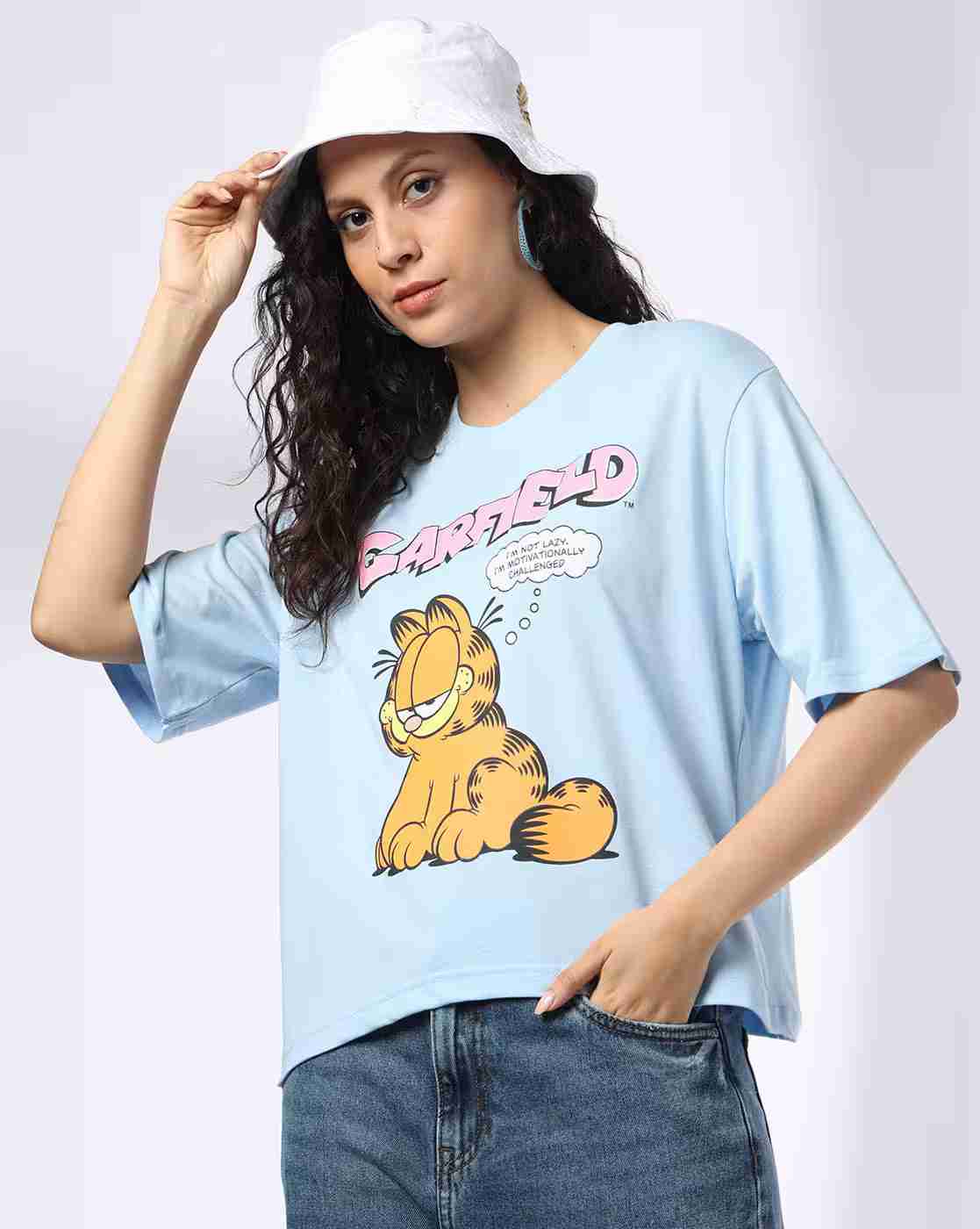 DNMX | Women Garfield Print Boxy Fit Crew-Neck T-Shirt|0