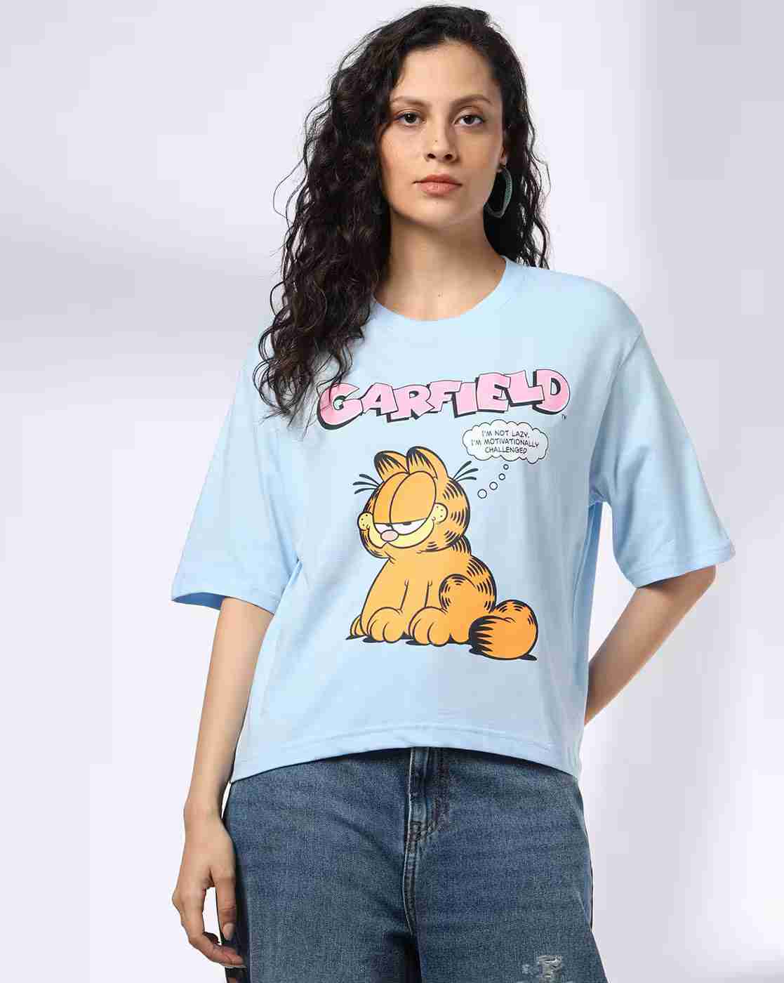 DNMX | Women Garfield Print Boxy Fit Crew-Neck T-Shirt|1