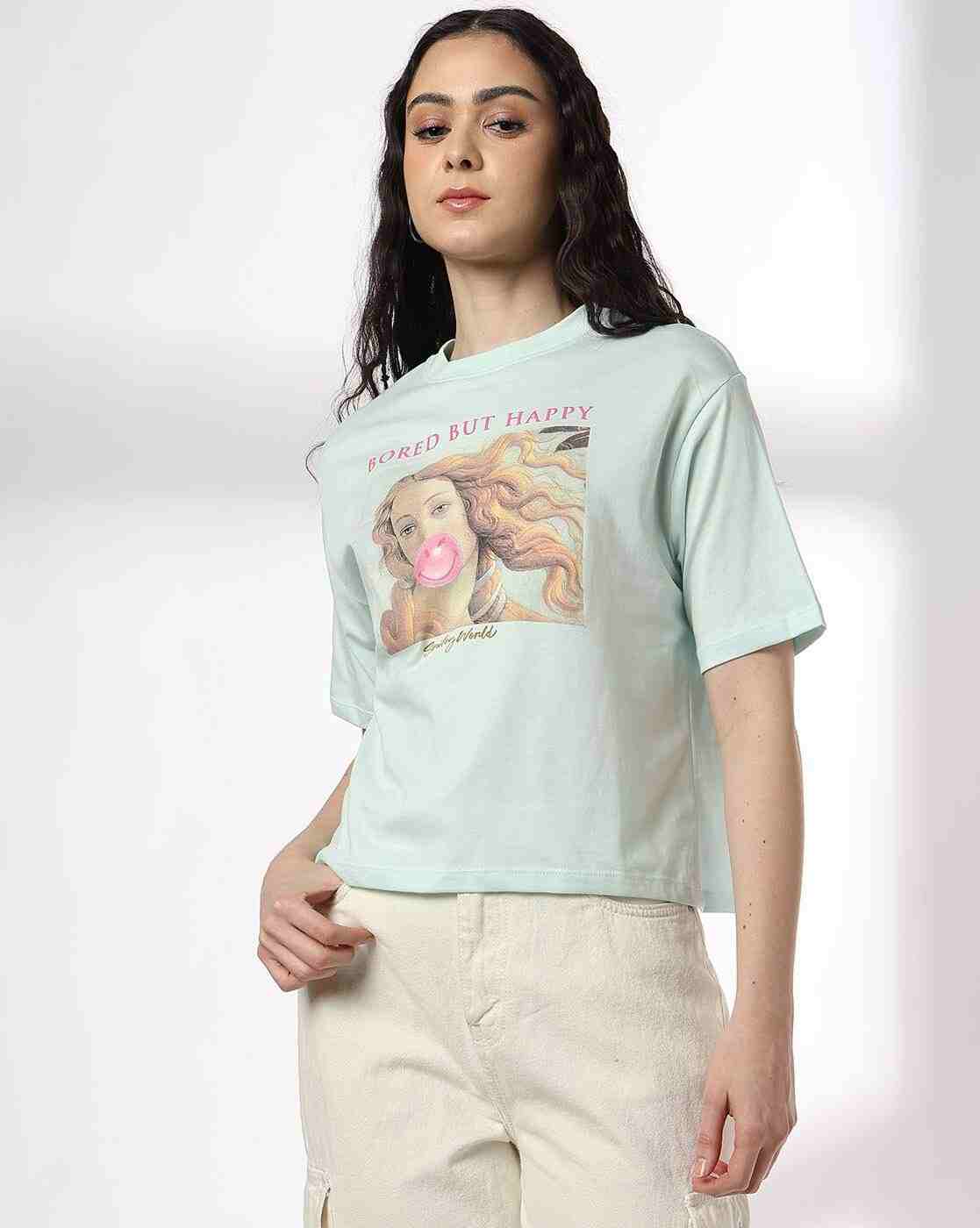 DNMX | Women Graphic Print Oversized Fit Crew-Neck T-Shirt|0