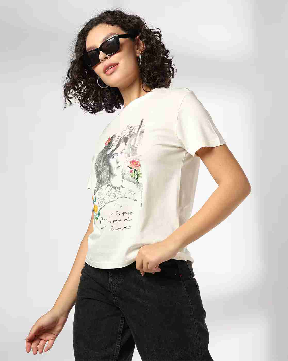 DNMX | Women Graphic Print Boxy Fit Round-Neck T-Shirt|0