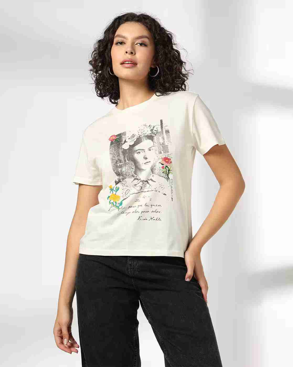 DNMX | Women Graphic Print Boxy Fit Round-Neck T-Shirt|1