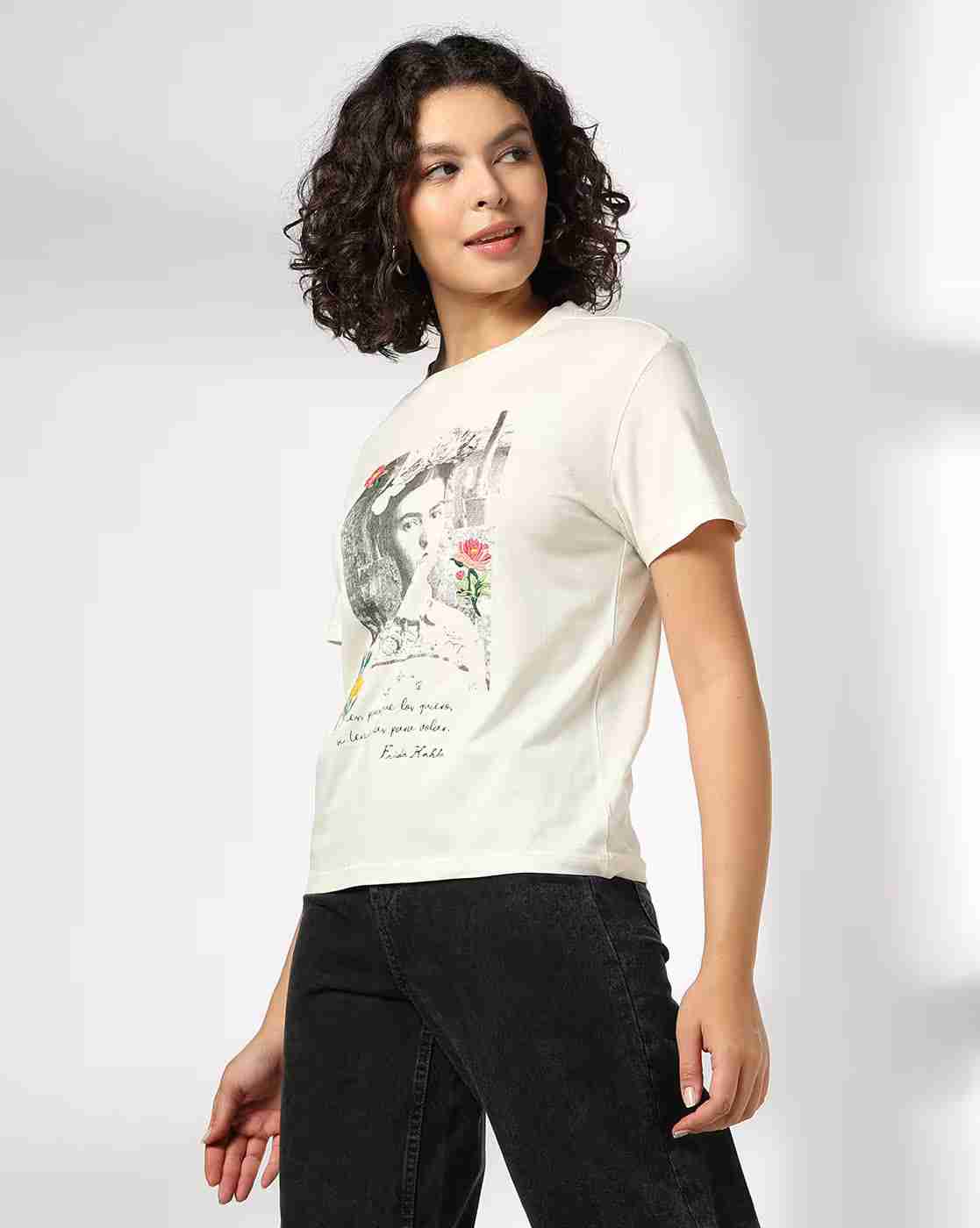 DNMX | Women Graphic Print Boxy Fit Round-Neck T-Shirt|2