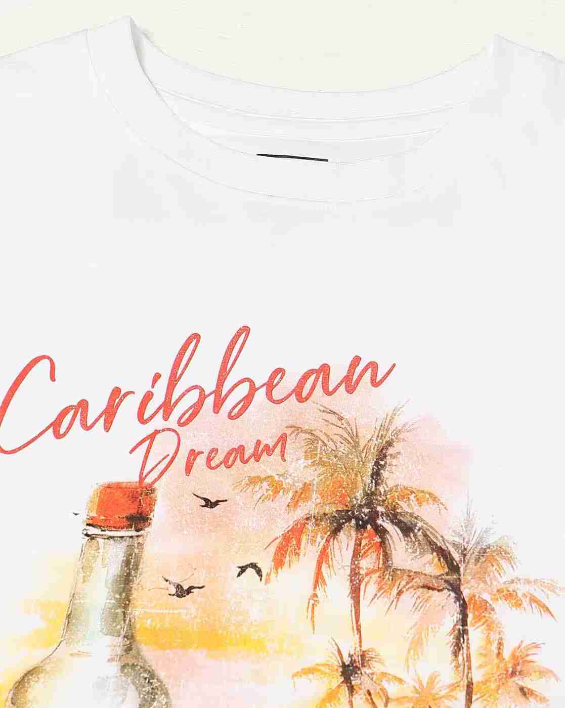 DNMX | Women Caribbean Print Oversized Crew-Neck T-Shirt|4