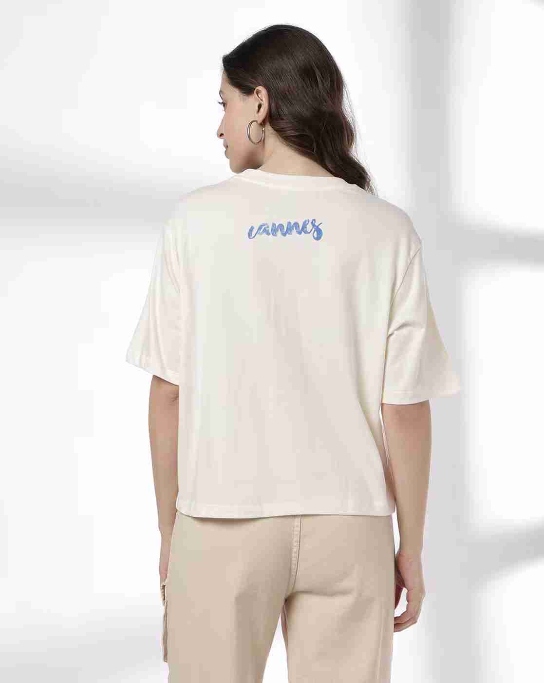 DNMX | Women Graphic Print Boxy Fit Cotton Round-Neck T-Shirt|2