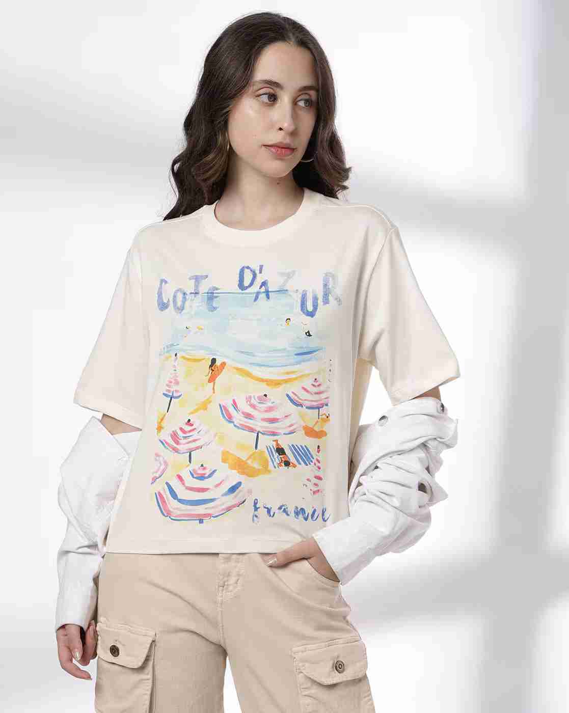 DNMX | Women Graphic Print Boxy Fit Cotton Round-Neck T-Shirt|3