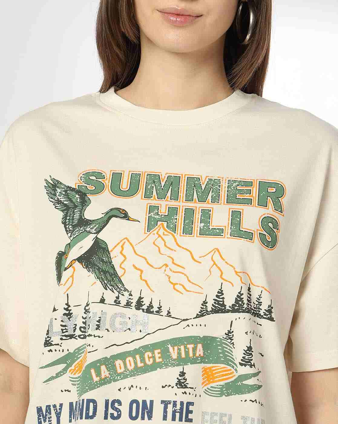 DNMX | Women Graphic Print Oversized Round-Neck T-Shirt|3