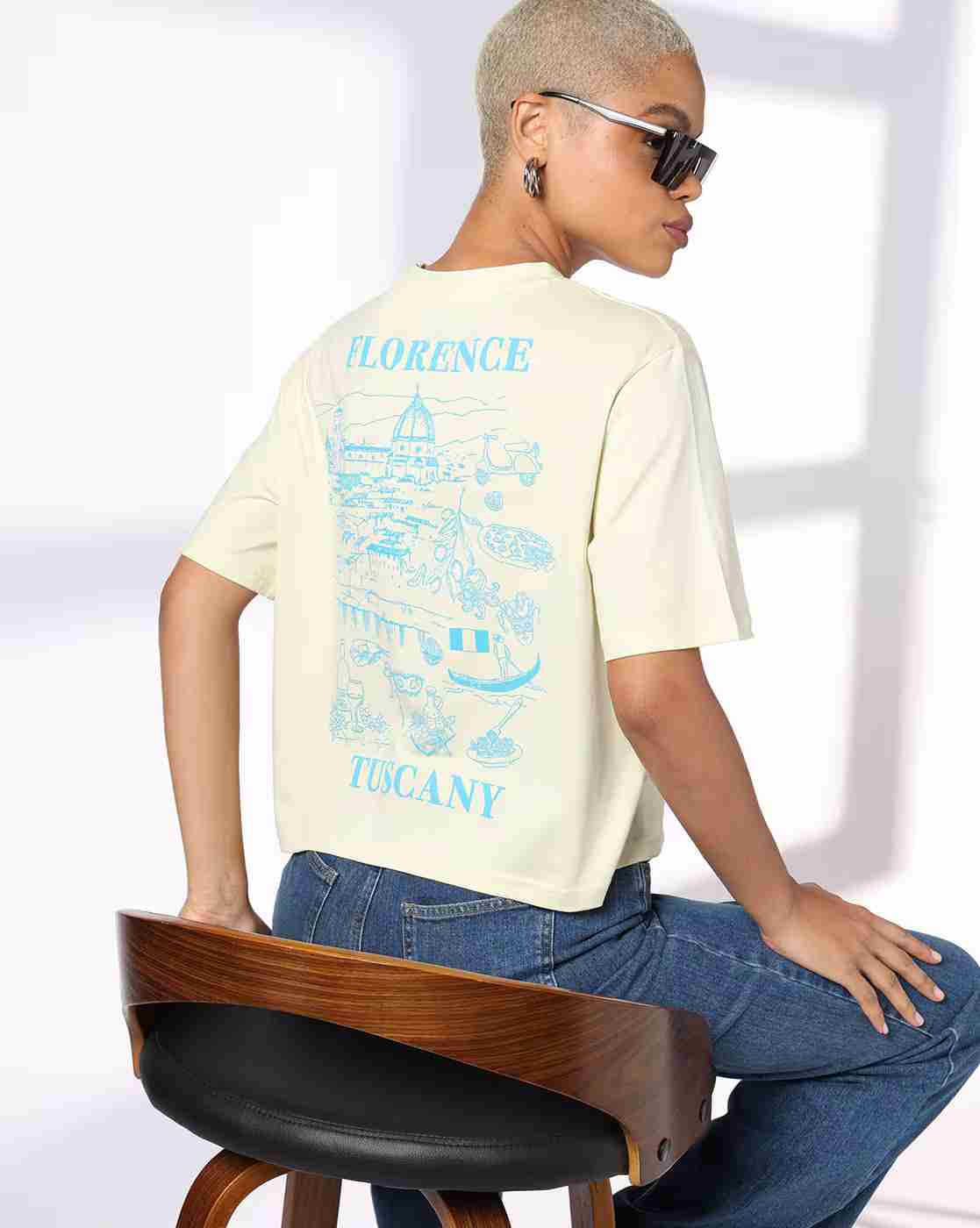 DNMX | Women Graphic Print Boxy Fit Cotton Crew-Neck T-Shirt|0