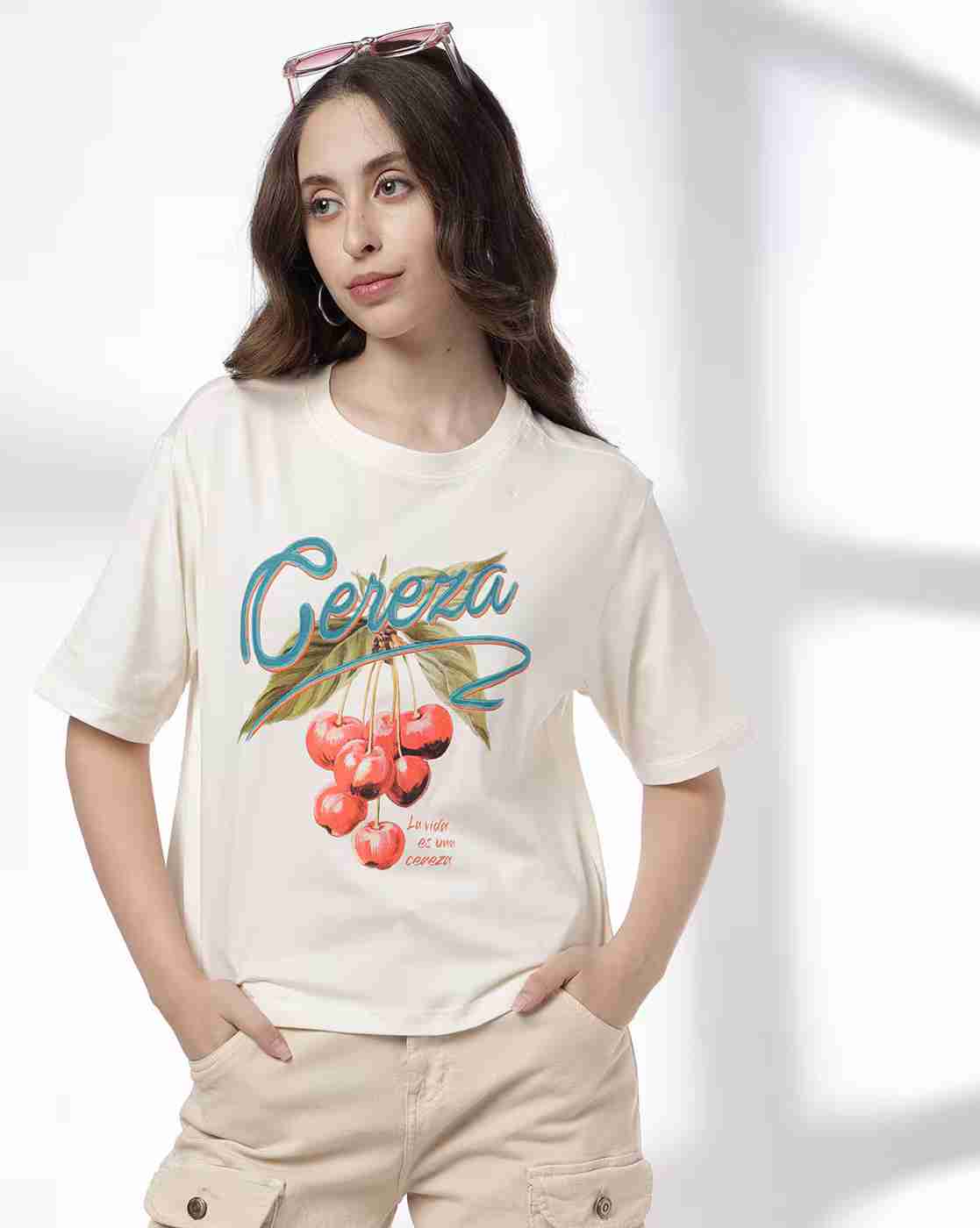 DNMX | Women Graphic Print Boxy Fit Cotton Round-Neck T-Shirt|0