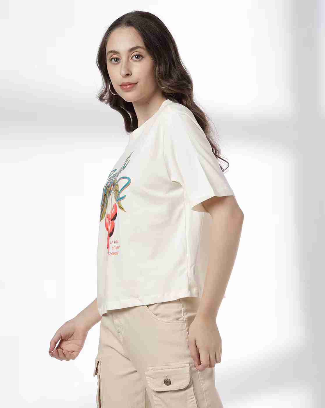DNMX | Women Graphic Print Boxy Fit Cotton Round-Neck T-Shirt|1