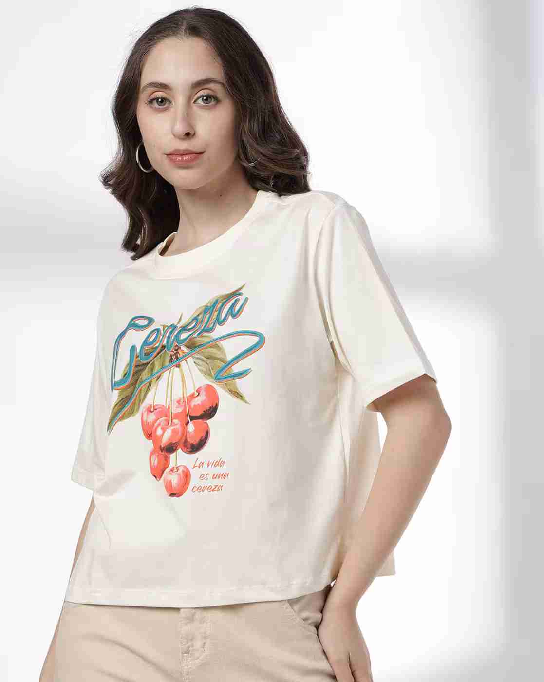 DNMX | Women Graphic Print Boxy Fit Cotton Round-Neck T-Shirt|3