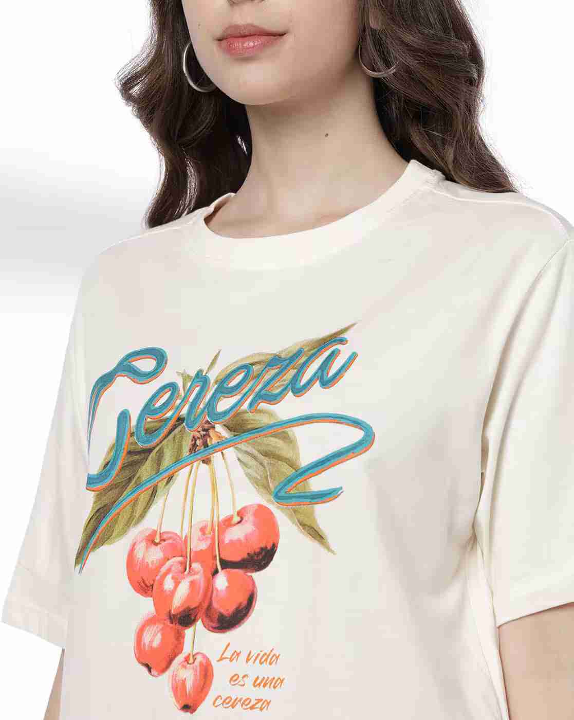 DNMX | Women Graphic Print Boxy Fit Cotton Round-Neck T-Shirt|4